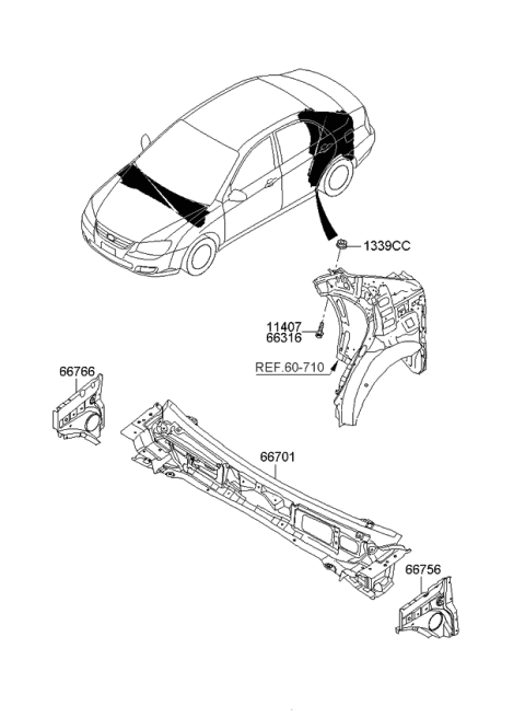 2008 Kia Spectra Cowl Panel Diagram 1