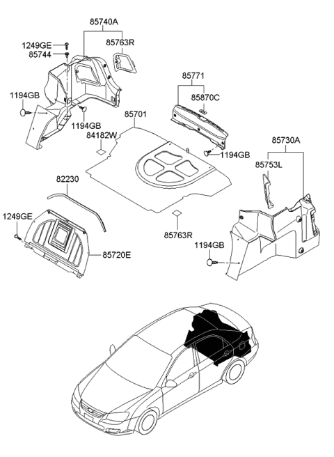 2009 Kia Spectra Trim Assembly-Luggage Side Diagram for 857302F160