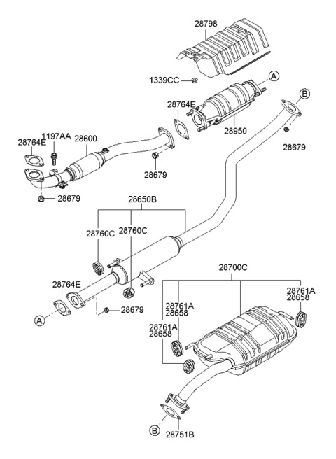 2007 Kia Spectra Center Exhaust Pipe Diagram for 286502F990