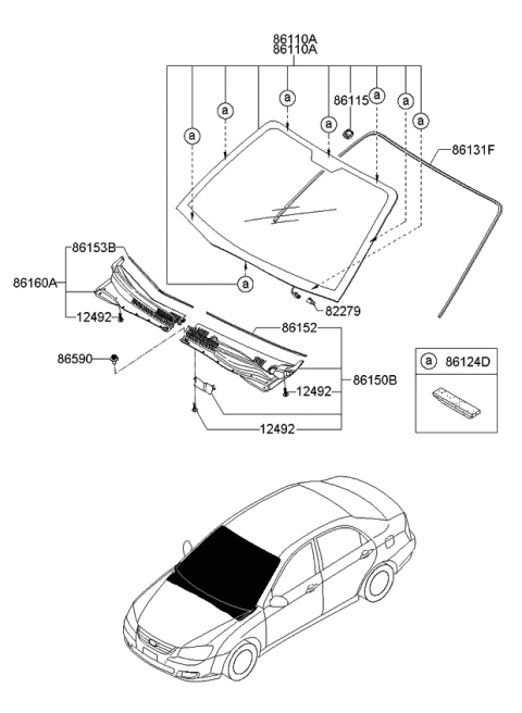 2007 Kia Spectra Windshield Glass Assembly Diagram for 861102F130