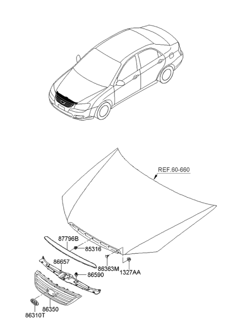 2007 Kia Spectra Radiator Grille Diagram