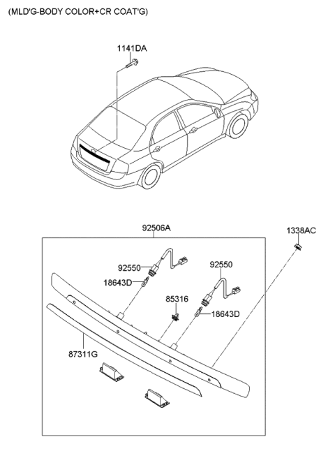 2008 Kia Spectra GARNISH-Cr Mold Diagram for 873122F300