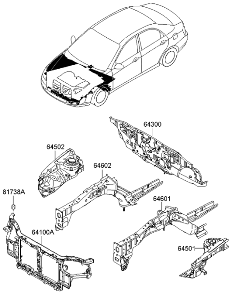 2007 Kia Spectra Fender Apron & Radiator Support Panel Diagram