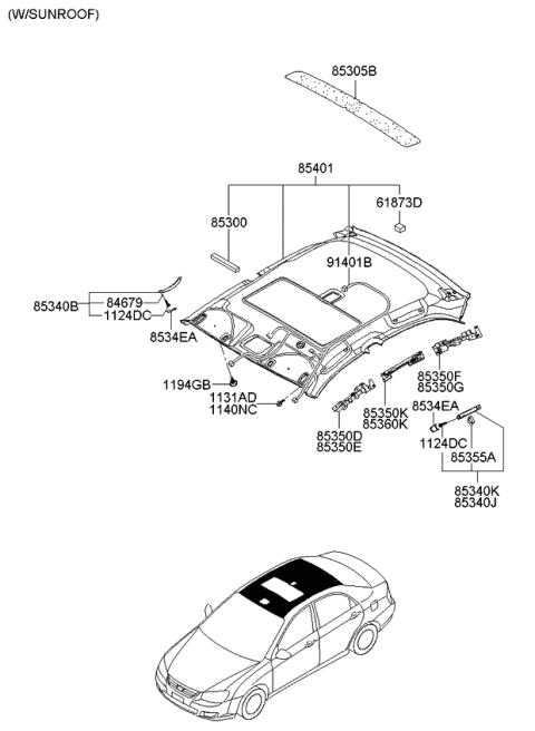 2009 Kia Spectra Sunvisor & Head Lining Diagram 2