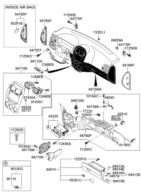 2007 Kia Spectra Cover Assembly-Crash Pad Side Diagram for 847652F105GW