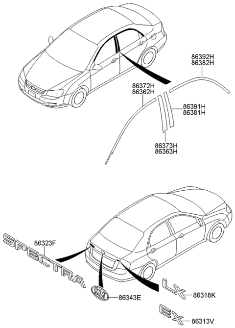 2009 Kia Spectra Ex Emblem Diagram for 863132F500