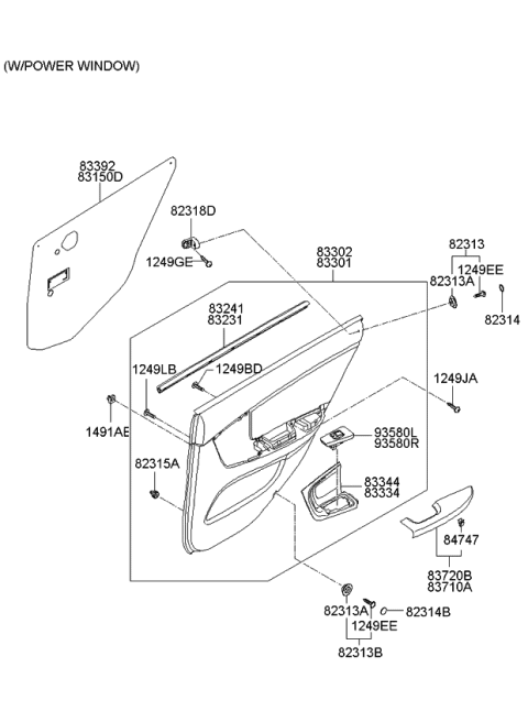 2008 Kia Spectra Panel Complete-Rear Door Trim Diagram for 833012F13064