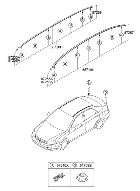 2008 Kia Spectra Roof Garnish & Roof Rack Diagram 1