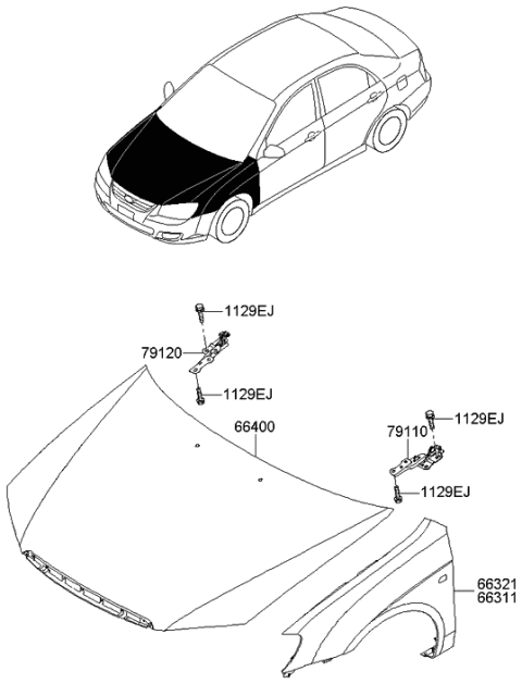 2007 Kia Spectra Fender & Hood Panel Diagram