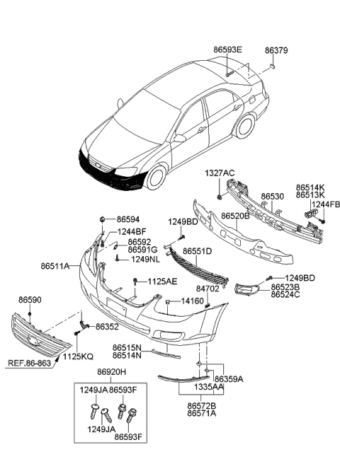 2007 Kia Spectra ABSORBER-Front Bumper Diagram for 865202F500