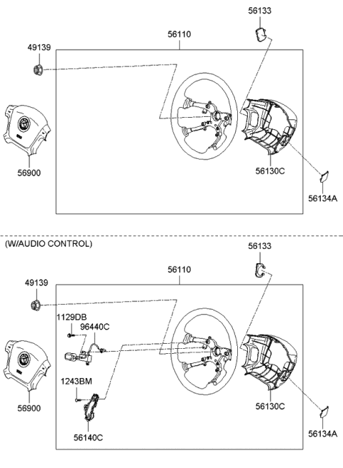 2008 Kia Spectra Steering Wheel Air Bag Module Assembly Diagram for 569002F700GW