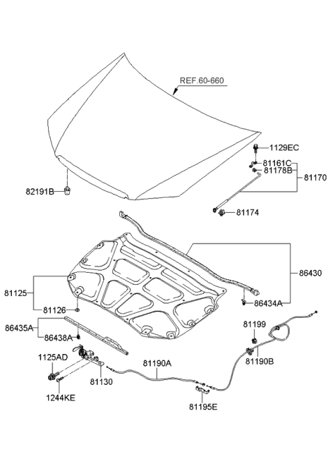 2007 Kia Spectra Cable Assembly-Hood Latch Diagram for 811902F100