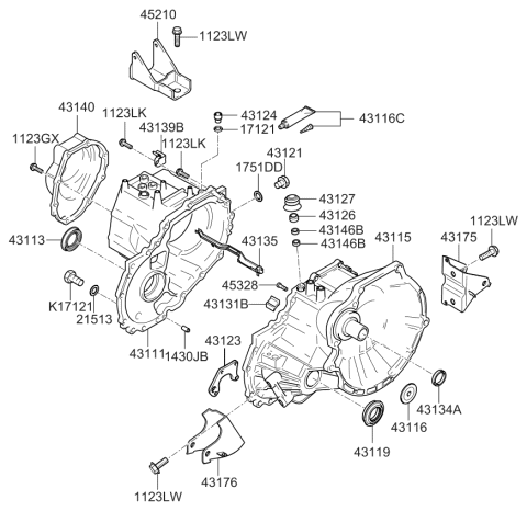 2007 Kia Spectra Transaxle Case-Manual Diagram