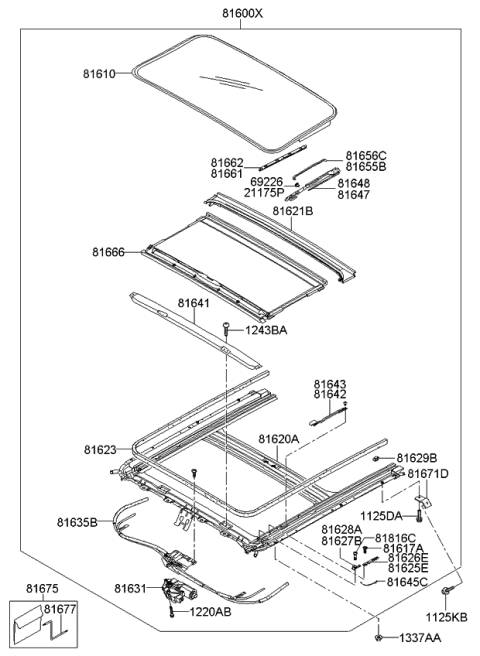 2008 Kia Spectra Sunroof Assembly Diagram for 816002F000NM