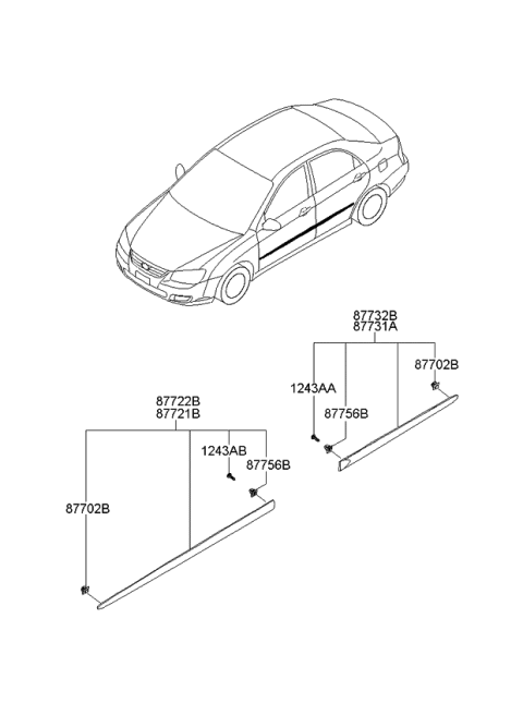 2007 Kia Spectra Body Side Moulding Diagram