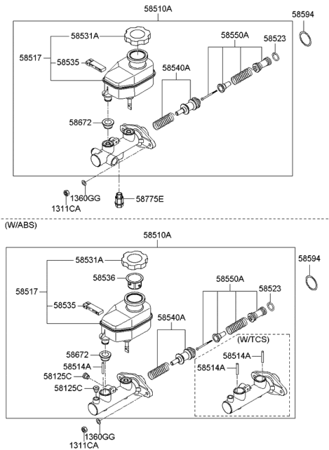 2007 Kia Spectra Brake Master Cylinder & Booster Diagram 1