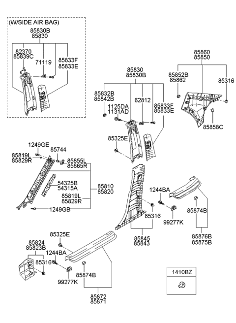2008 Kia Spectra Trim Assembly-COWL Side Diagram for 858252F000NZ