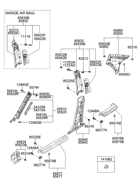 2008 Kia Spectra Trim Assembly-Front Pillar Diagram for 858102F200NM