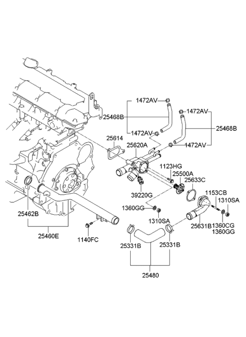 2009 Kia Spectra Coolant Pipe & Hose Diagram