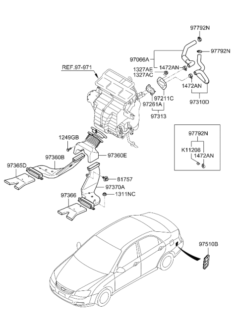 2009 Kia Spectra Heater System-Duct & Hose Diagram