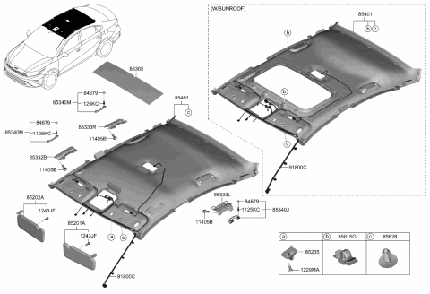 2022 Kia Forte Headlining Assy Diagram for 85310M7040BGA