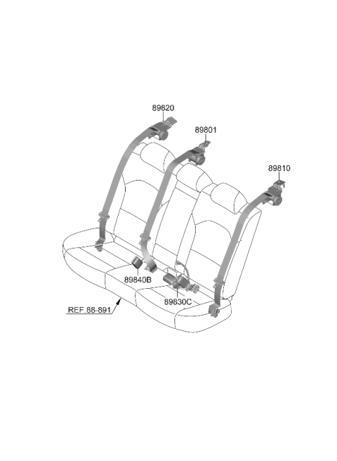 2022 Kia Forte Rear Seat Belt Buckle Assembly Diagram for 89840M7000WK