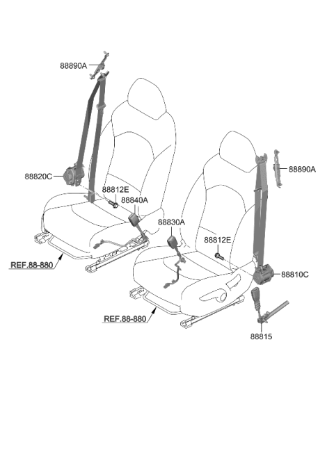 2023 Kia Forte Front Seat Belt Buckle Assembly Diagram for 88830M7000WK