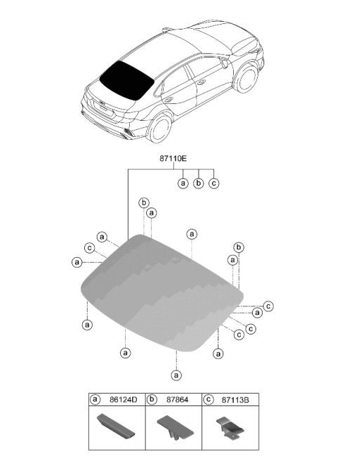 2023 Kia Forte Rear Window Glass & Moulding Diagram