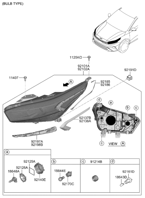 2023 Kia Forte Headlamp Dust Cap Assembly Diagram for 92140J7000