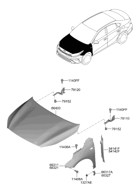 2023 Kia Forte Fender & Hood Panel Diagram