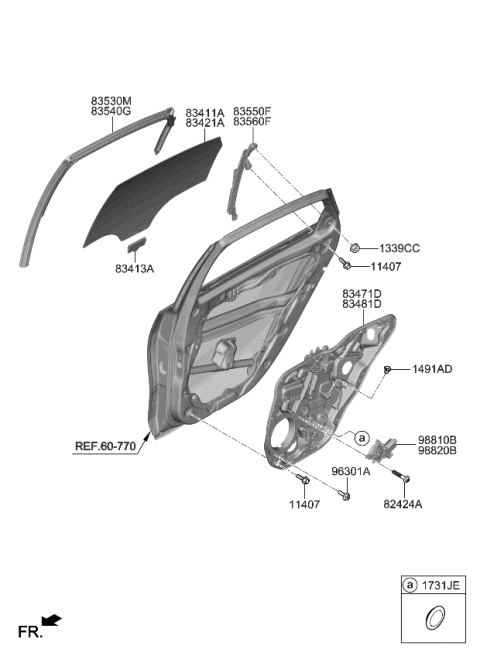 2022 Kia Forte Rear Door Window Regulator & Glass Diagram