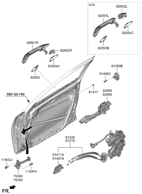 2023 Kia Forte Left Door Outside Handle Assembly Diagram for 82651M6010