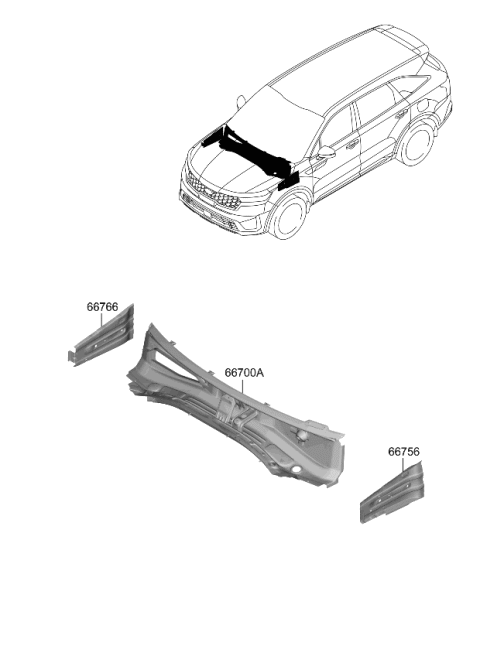 2021 Kia Sorento Panel-COWL Side OUTE Diagram for 66766P2000