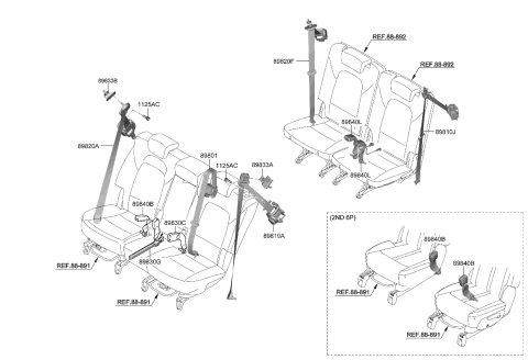 2022 Kia Sorento S/BELT Assembly-Rr, Ctr Diagram for 89850R5500WK