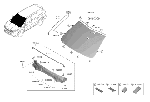 2023 Kia Sorento Windshield Glass Diagram