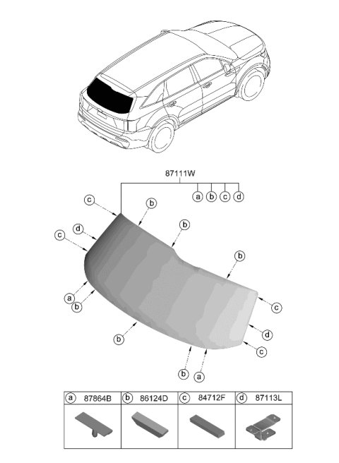 2021 Kia Sorento Rear Window Glass & Moulding Diagram