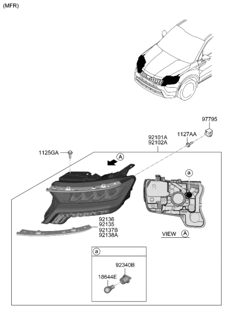 2023 Kia Sorento LAMP ASSY-HEAD,RH Diagram for 92102R5200