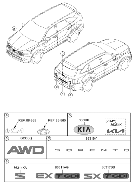 2022 Kia Sorento Emblem-Symbol Mark K Diagram for 86300R5000