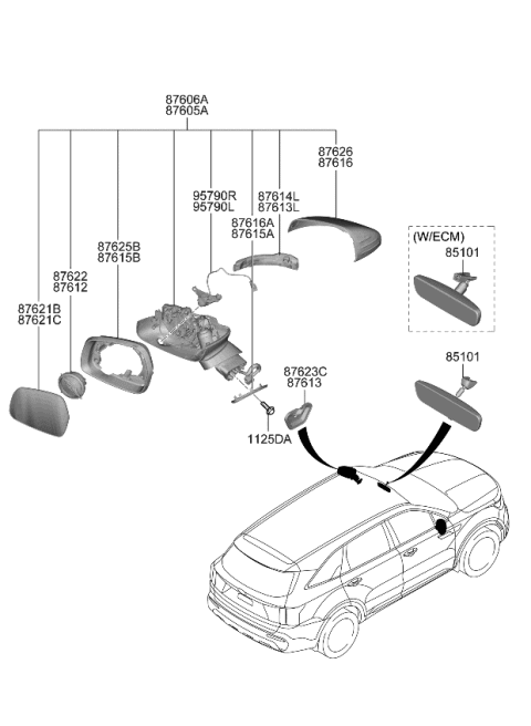 2022 Kia Sorento Mirror Assembly-Outside Diagram for 87610R5030