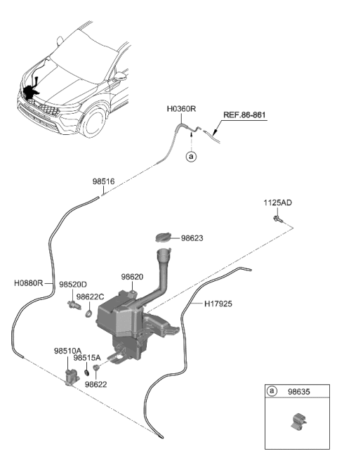 2023 Kia Sorento Motor & Pump Assembly-Windshield Washer Diagram for 98510M4000