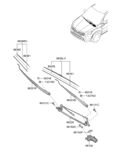 2022 Kia Sorento Rail Spring-WIPER Blade Diagram for 98355G2000
