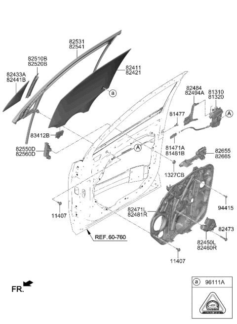 2023 Kia Sorento Front Door Window Regulator & Glass Diagram