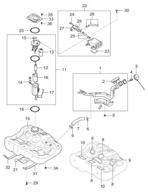 2006 Kia Optima Fuel Tank Assembly Diagram for 311502G100