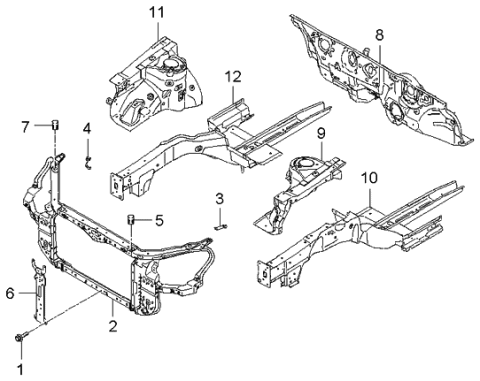 2006 Kia Optima Fender Apron & Radiator Panel Diagram