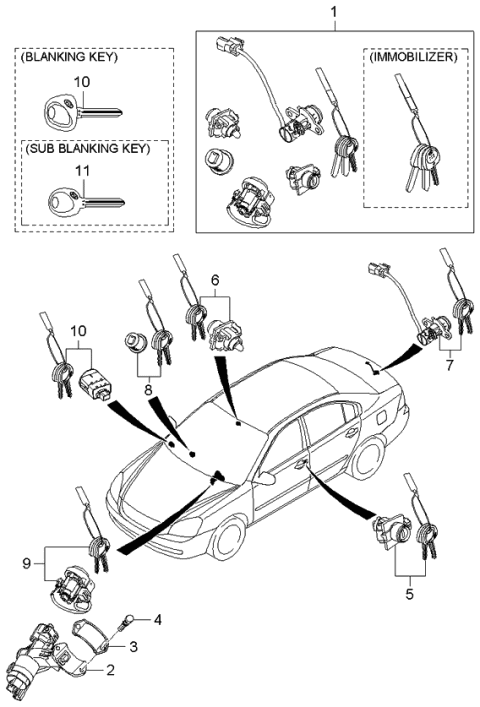 2006 Kia Optima Trunk Key Sub Set Diagram for 812502GB00