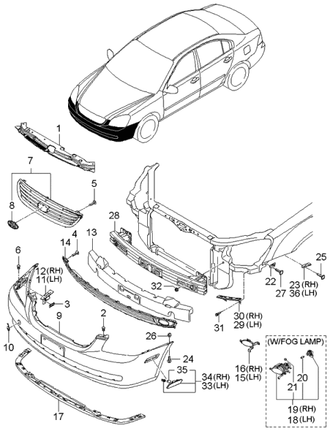 2006 Kia Optima ABSORBER-Front Bumper Diagram for 865202G000