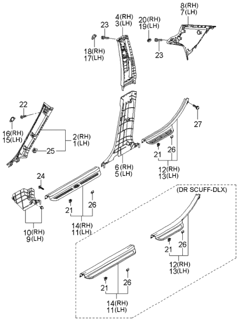 2006 Kia Optima Trim Assembly-Center Pillar Diagram for 858452G000S8