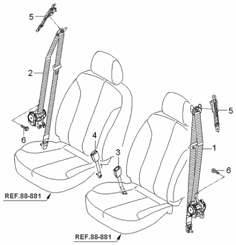 2006 Kia Optima Produced Before SEP.2006 Belt-Front Seat Diagram