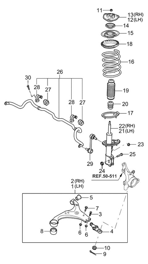 2006 Kia Optima Front Shock Absorber Assembly, Right Diagram for 546612G200