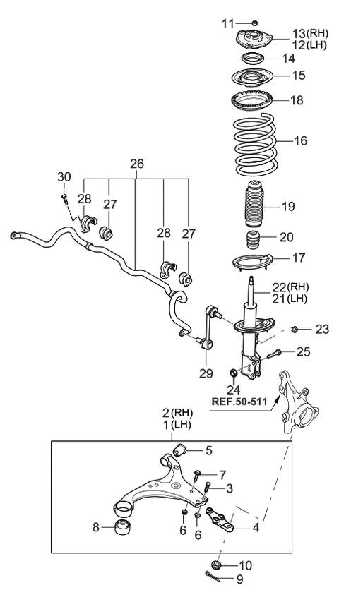 2006 Kia Optima Shock Absorber & Spring-Front Diagram